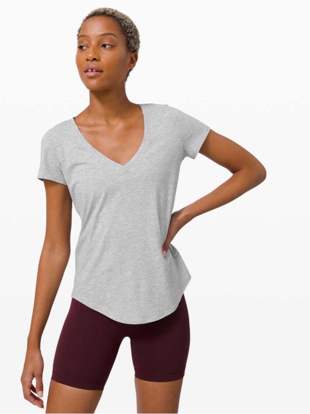 Lululemon Athletica Women's V-Neck Love Prima Cotton Tee - Gray